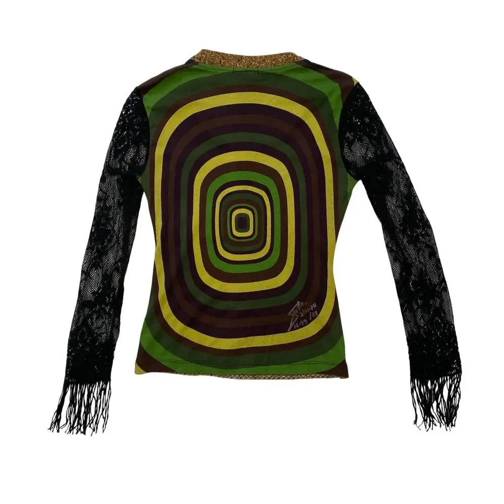 Custo Barcelona Mixed Media Long Sleeve Top with Lace Sleeves - Picture 5 of 6